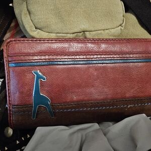 Fossil Red and Brown Wallet with Giraffe Logo